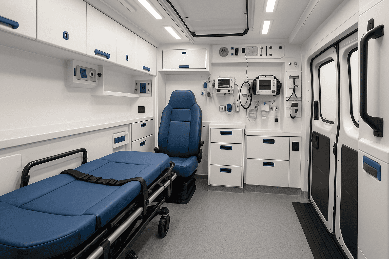 Unutrašnjost moderno opremljenog sanitetskog vozila